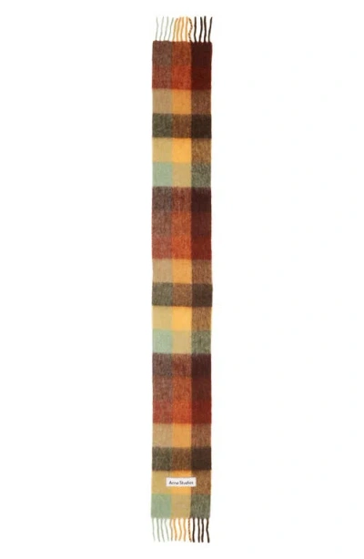 Acne Studios Women Multicolor Scarf With Check Motif And Logo Patch In Alpaca And Wool Blend Woman In Brown