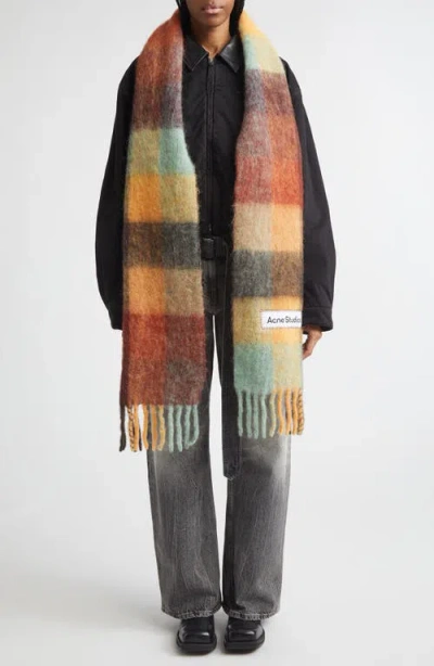 Acne Studios Women Multicolor Scarf With Check Motif And Logo Patch In Alpaca And Wool Blend Woman In Brown