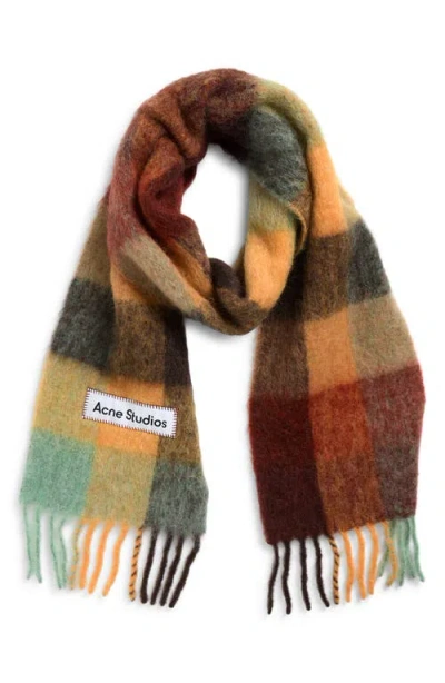 Acne Studios Women Multicolor Scarf With Check Motif And Logo Patch In Alpaca And Wool Blend Woman In Brown