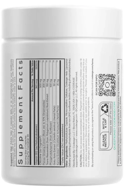 Codeage Brain Focus Vitamins + Nootropic Supplement In Transparent