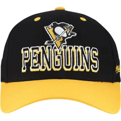 Mitchell & Ness Men's Black/gold Pittsburgh Penguins Backside Script Two-tone Pro Crown Adjustable Hat In Black