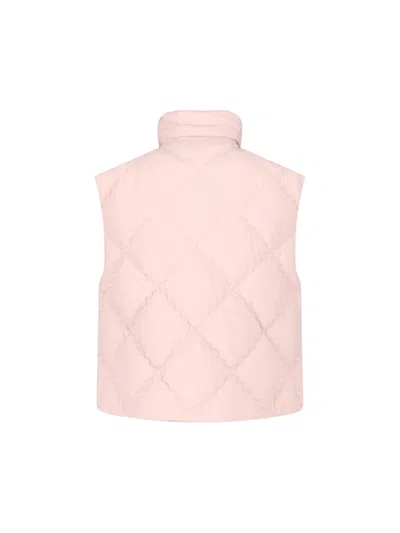 Moncler Biois Down Gilet Stand Collar Zigzag Quilted Technical Fabric In Nude