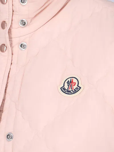 Moncler Biois Down Gilet Stand Collar Zigzag Quilted Technical Fabric In Nude