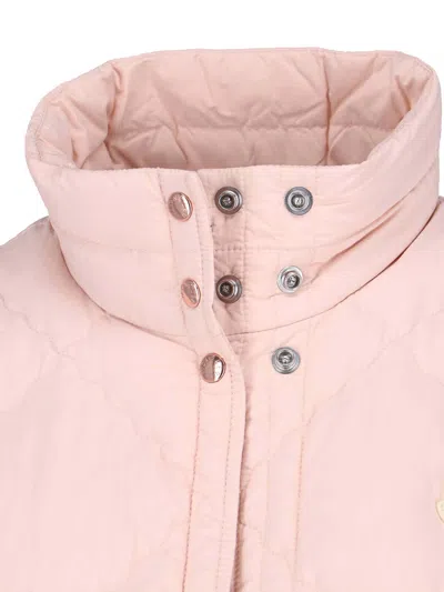 Moncler Biois Down Gilet Stand Collar Zigzag Quilted Technical Fabric In Nude