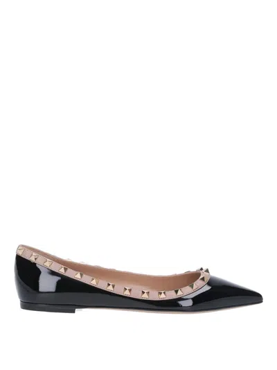 Valentino Leather Ballet Flats Rockstud Embellishment In Black