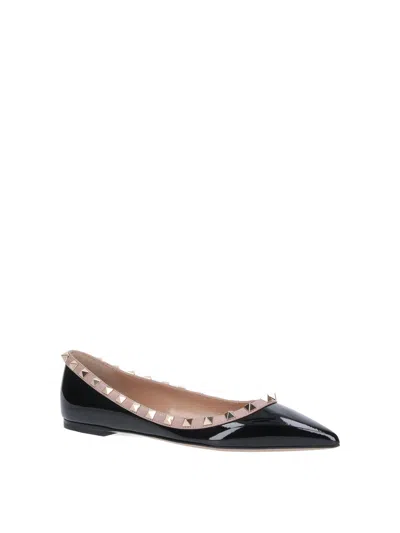Valentino Leather Ballet Flats Rockstud Embellishment In Black
