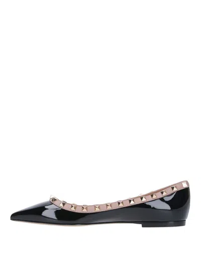 Valentino Leather Ballet Flats Rockstud Embellishment In Black