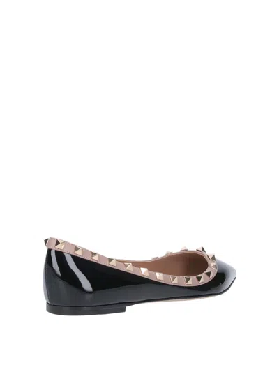 Valentino Leather Ballet Flats Rockstud Embellishment In Black