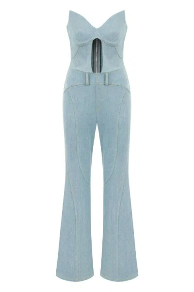 Jendue Marvel Maxi Denim Jumpsuit In Blue