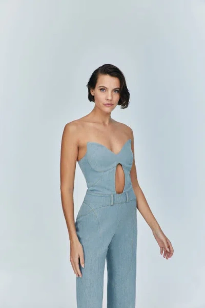 Jendue Marvel Maxi Denim Jumpsuit In Blue