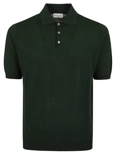 Ballantyne Polo Neck Pullover With Classic Button Front In Green