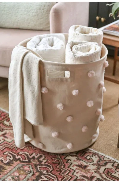 Pehr Pompom Cotton Canvas Hamper In White