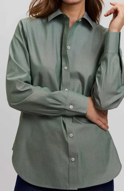 Foxcroft Meghan Solid Cotton Button-up Shirt In Green