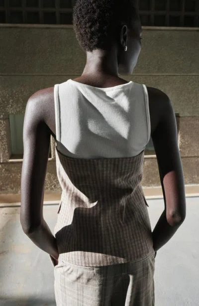 Mango Strapless Check Print Vest In Neutral