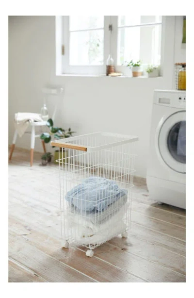Yamazaki Slim Rolling Laundry Hamper In White