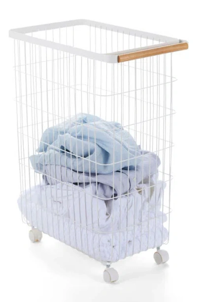 Yamazaki Slim Rolling Laundry Hamper In White
