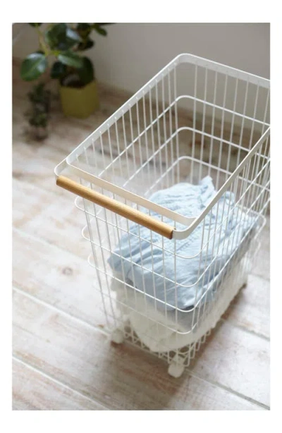 Yamazaki Slim Rolling Laundry Hamper In White