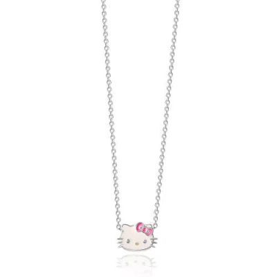 Hello Kitty Sterling Silver Enamel Necklace In Metallic