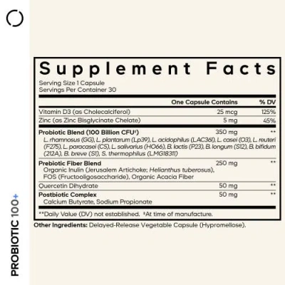 Codeage Probiotic+ 100b Cfu, 12 Strains, Pre/postbiotics, D3 Supplement In White