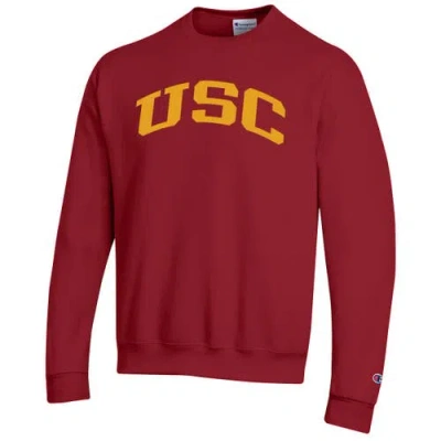 Champion Cardinal Usc Trojans Basic Arch Fleece Pullover Sweatshirt In Red