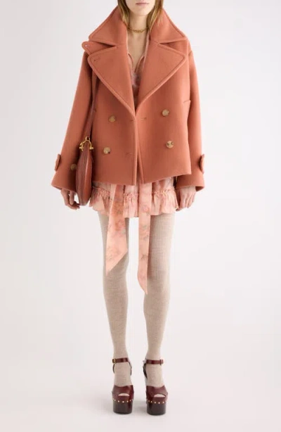Chloé Double Breasted Jacket Buttoned Cuffs Pockets Lapels In Orange
