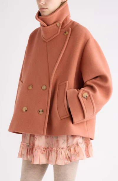 Chloé Double Breasted Jacket Buttoned Cuffs Pockets Lapels In Orange