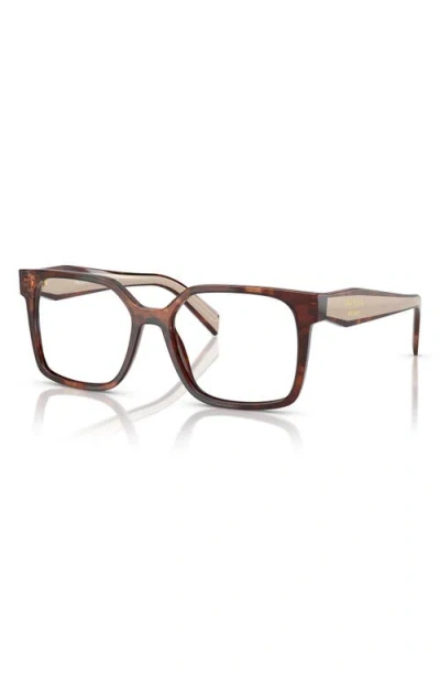 Prada 52mm Rectangular Optical Glasses In Brown