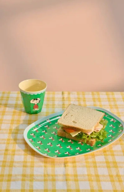 Rice By Rice Rectangular Plate Snoopy In Green