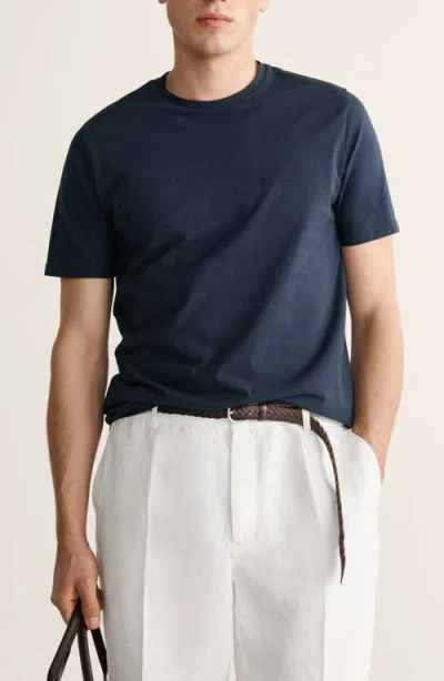 Mango Slim Fit Cotton T-shirt In Blue
