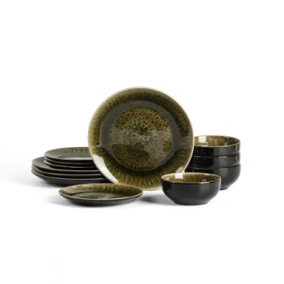 Stone Lain Riley 12-piece Dinnerware Set Stoneware In Green