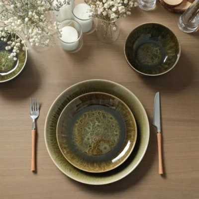Stone Lain Riley 12-piece Dinnerware Set Stoneware In Green