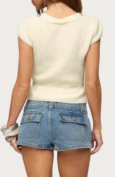 Edikted Cate Sequin Tie Front Top In White
