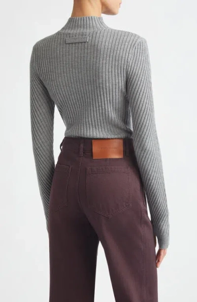 Victoria Beckham Fitted Ribbed Knit Sweater With Subtle V-neckline In Gray
