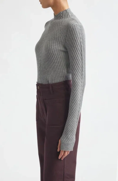 Victoria Beckham Fitted Ribbed Knit Sweater With Subtle V-neckline In Gray