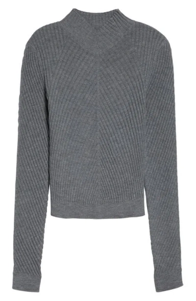 Victoria Beckham Fitted Ribbed Knit Sweater With Subtle V-neckline In Gray