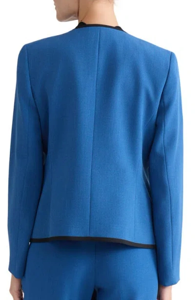 Kasper Framed Open Front Stretch Crepe Jacket In Blue