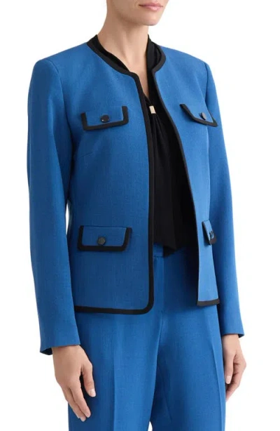 Kasper Framed Open Front Stretch Crepe Jacket In Blue
