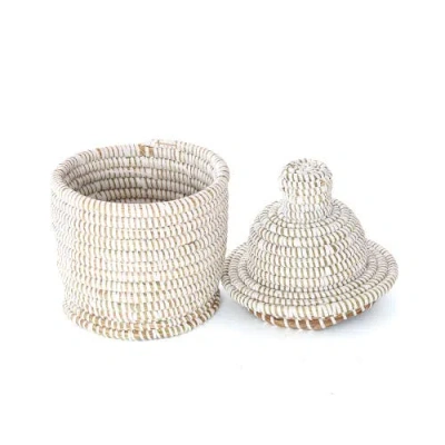 African Modern Solid Lidded Tower Basket In White