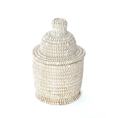 African Modern Solid Lidded Tower Basket In White