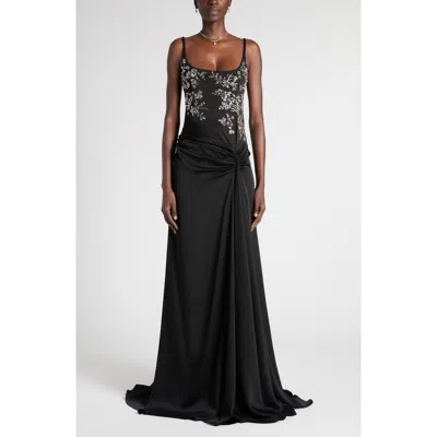 Alexander Mcqueen Mcqueen Embellished Draped Crepe Gown In Black