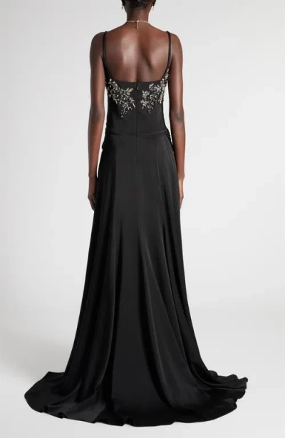 Alexander Mcqueen Mcqueen Embellished Draped Crepe Gown In Black