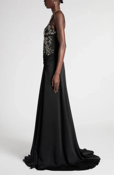 Alexander Mcqueen Mcqueen Embellished Draped Crepe Gown In Black