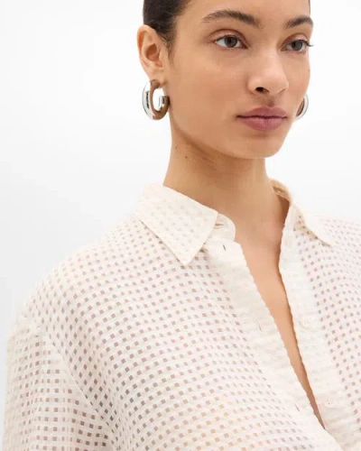 Another Tomorrow Gingham Blouse In White