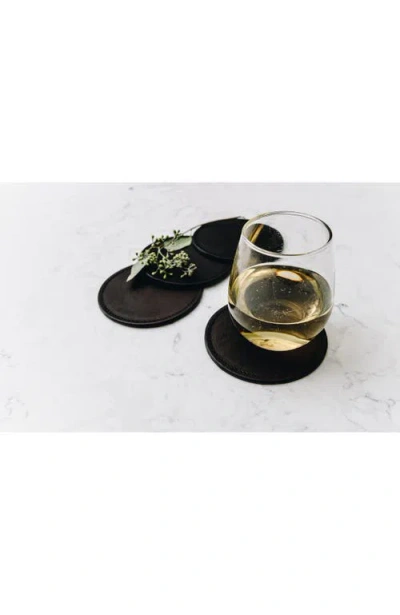 Korchmar Blake Leather Coaster Set In Black