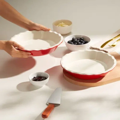 Kook Kitchenware Ceramic Deep Pie Dish With Wave Edge In Red