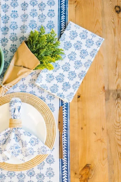 Mended Lotus Table Runner In Blue