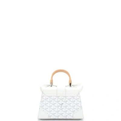 Pre-owned Goyard  Goyard Structured Saigon Top Handle Bag Coated Canvas With Leather Mini In White