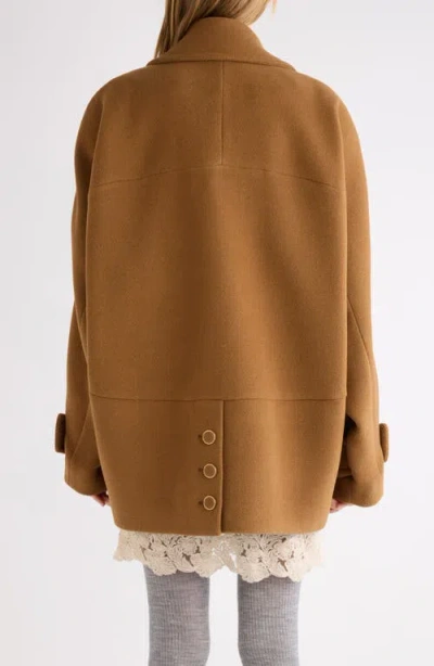Chloé Double-breasted Short Coat In Herringbone Wool In Brown