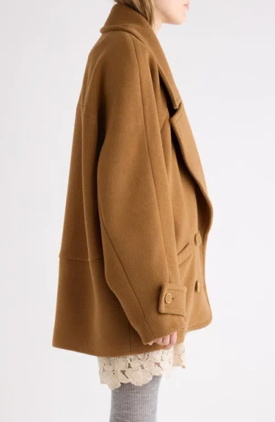 Chloé Double-breasted Short Coat In Herringbone Wool In Brown