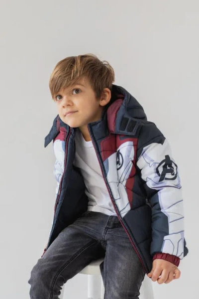 Marvel Avengers Hooded Zip-up Puffer Jacket In Black